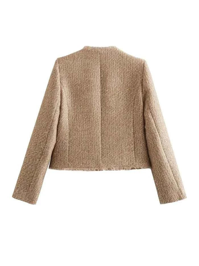 Women’s Elegant Tailored Boucle Blazer with Gold Accents