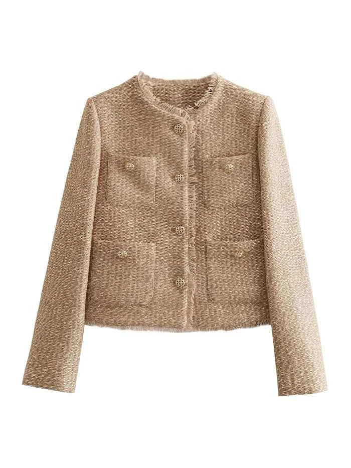Women’s Tailored Boucle Blazer with Elegant Gold Buttons