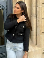 Women’s Tailored Boucle Blazer with Elegant Gold Buttons