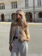 Women’s Elegant Tailored Boucle Blazer with Gold Accents