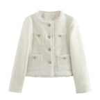 Women’s Elegant Tailored Boucle Blazer with Gold Accents