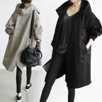 Hooded Waterproof Long Raincoat with Button Closure and Pockets