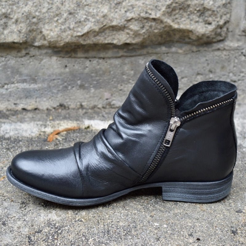 Stylish Women's Leather Ankle Boots with Durable Zipper for Everyday Comfort