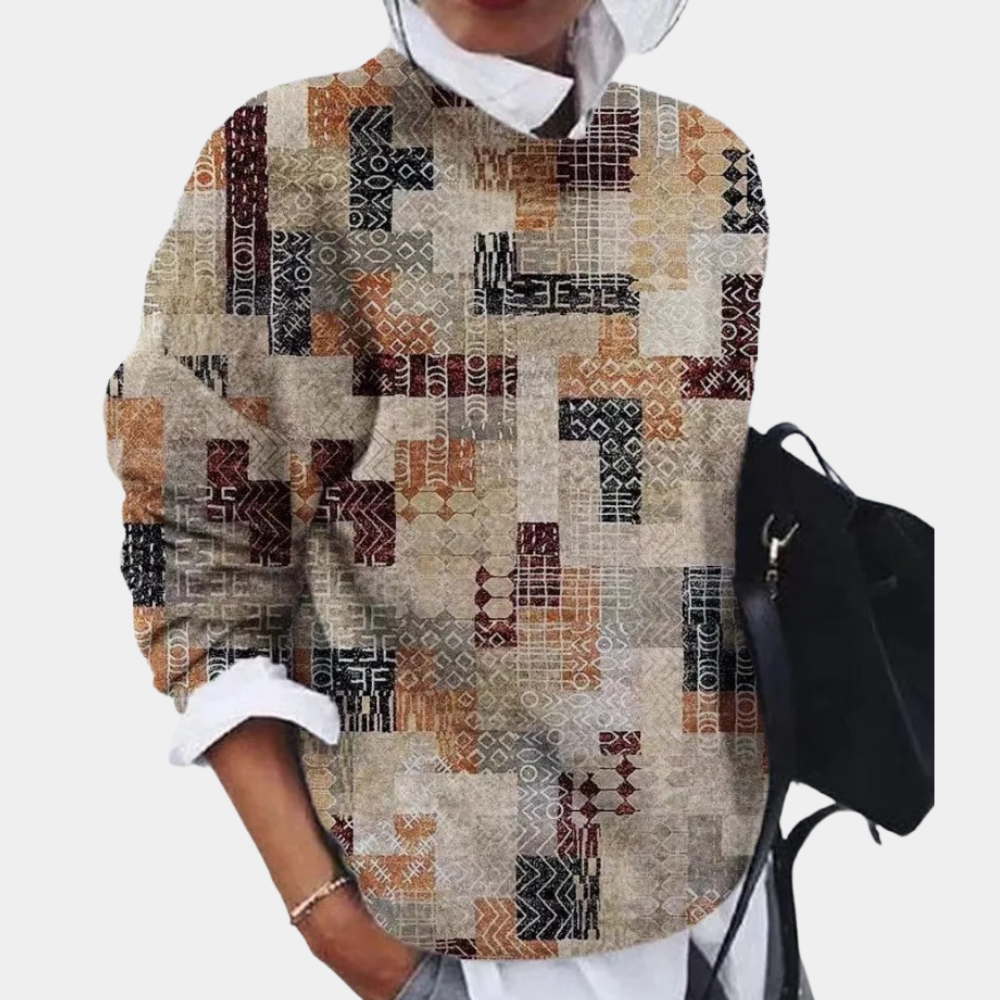 Women's Vintage-Inspired Spring Sweater with Geometric Pattern