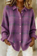 Women's Elegant Cozy Checkered Longline Cardigan