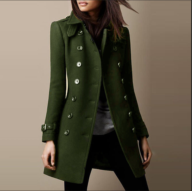 Royal Blue Women's Double-Breasted Tailored Winter Coat