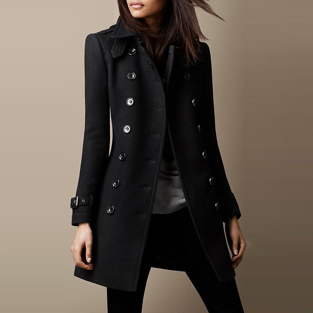 Royal Blue Women's Double-Breasted Tailored Winter Coat