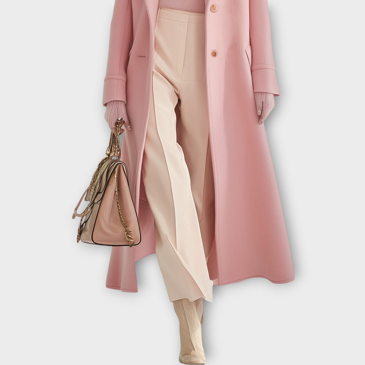 Tailored Long Winter Coat for Women with Notched Lapel