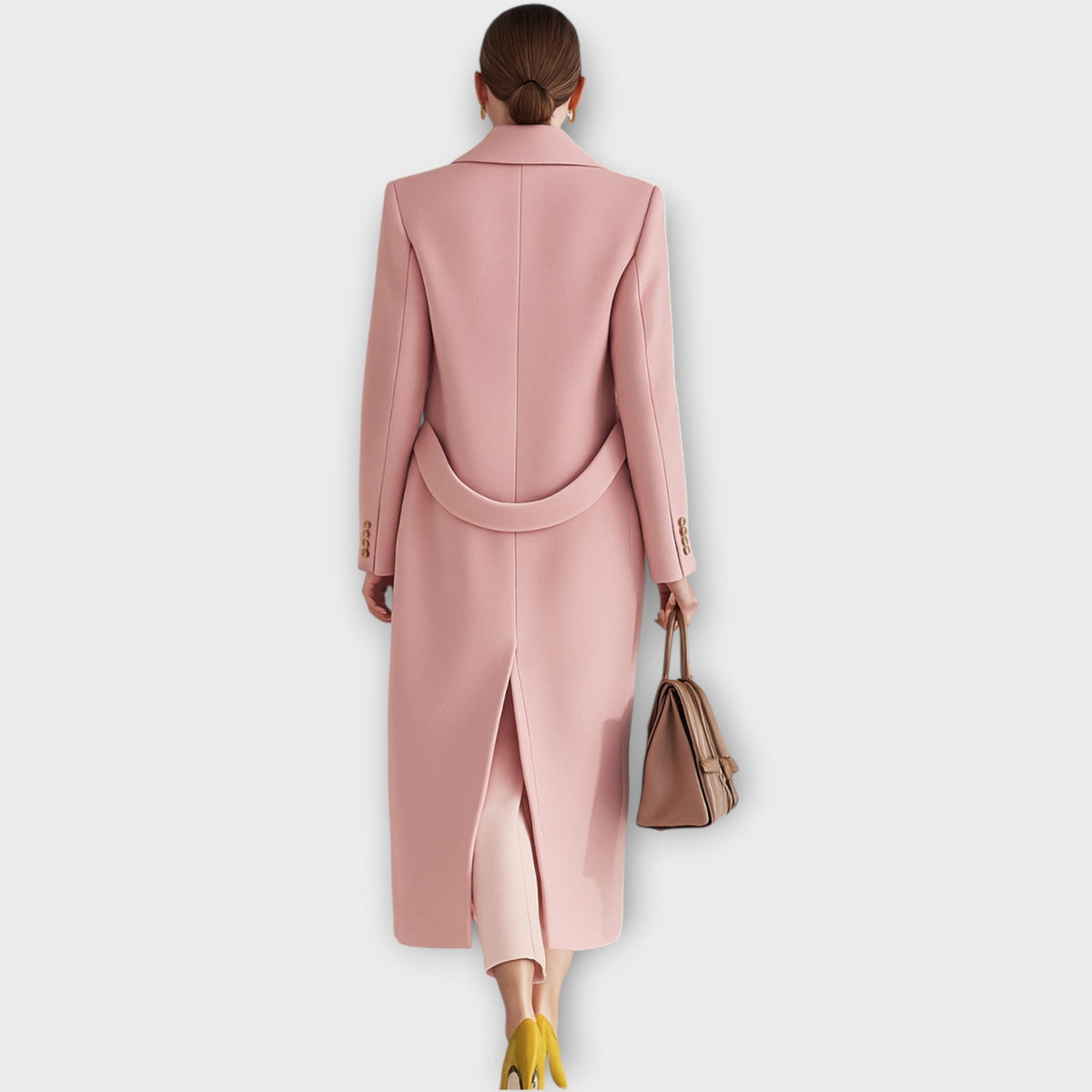 Tailored Long Winter Coat for Women with Notched Lapel