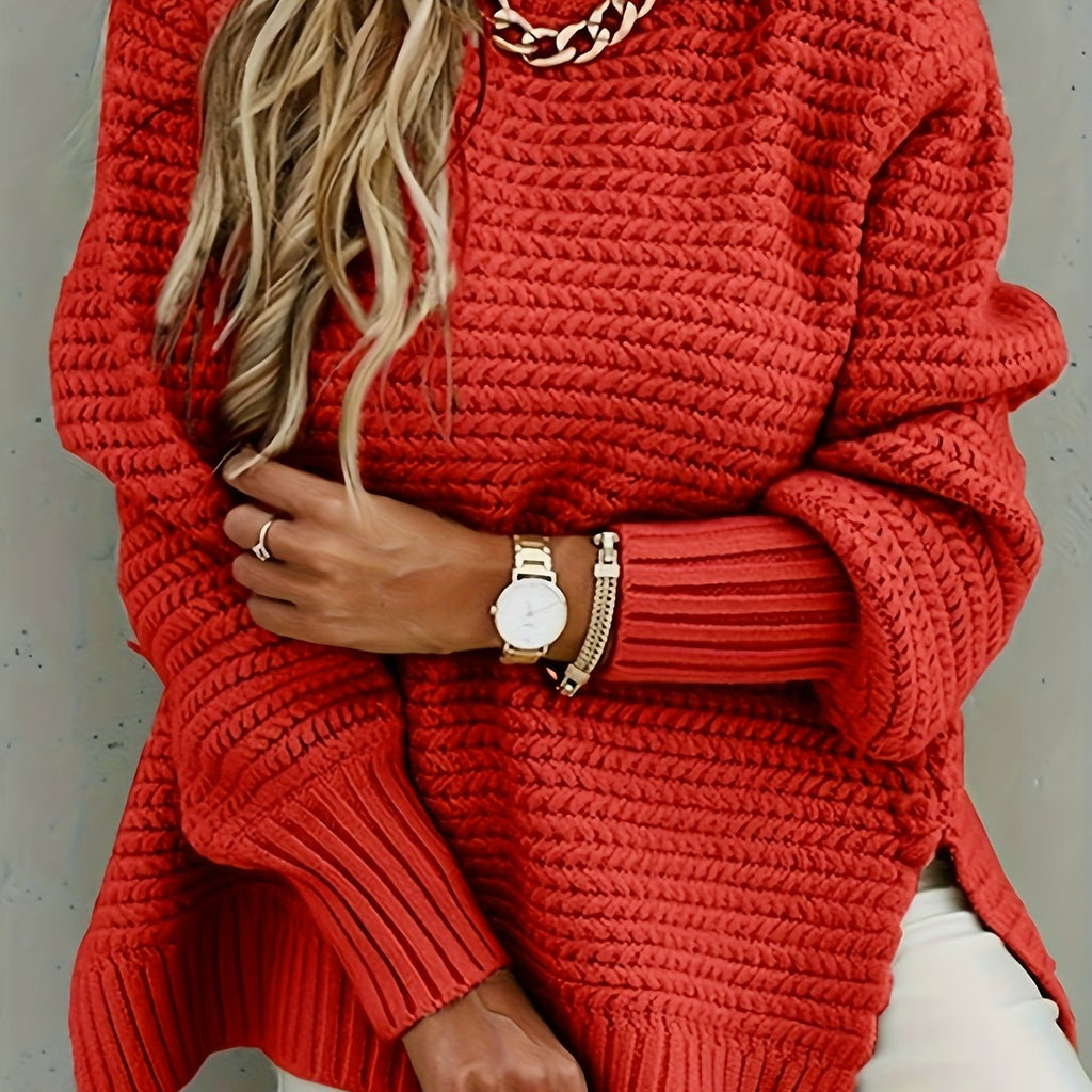 Chunky Knit Oversized Sweater with High-Low Hem for Women