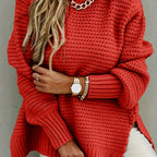 Chunky Knit Oversized Sweater with High-Low Hem for Women