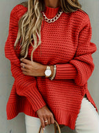 Chunky Knit Oversized Sweater with High-Low Hem for Women