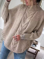 Chunky Cable Knit Oversized Turtleneck Sweater for Women