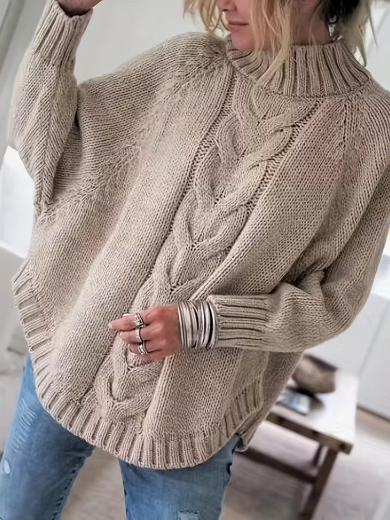 Chunky Cable Knit Oversized Turtleneck Sweater for Women