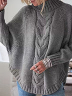 Chunky Cable Knit Oversized Turtleneck Sweater for Women