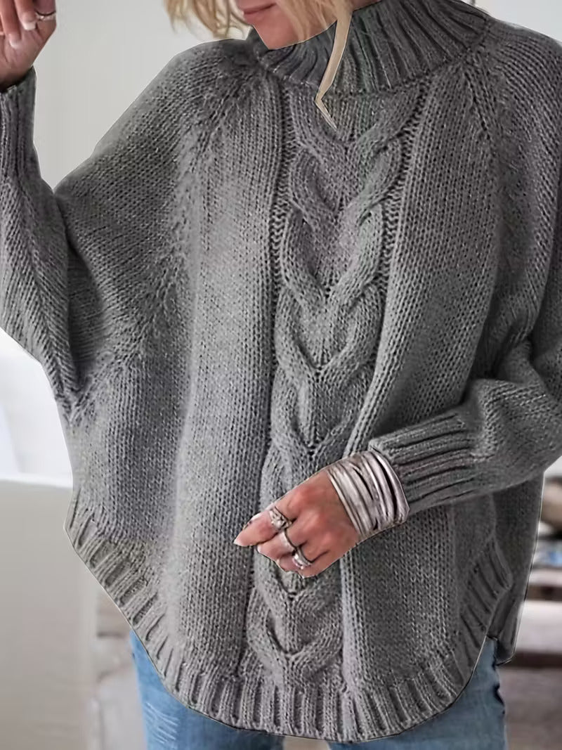 Chunky Cable Knit Oversized Turtleneck Sweater for Women