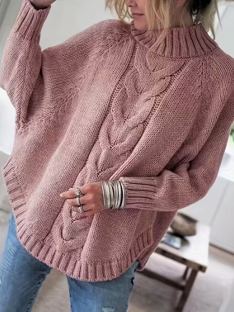 Chunky Cable Knit Oversized Turtleneck Sweater for Women