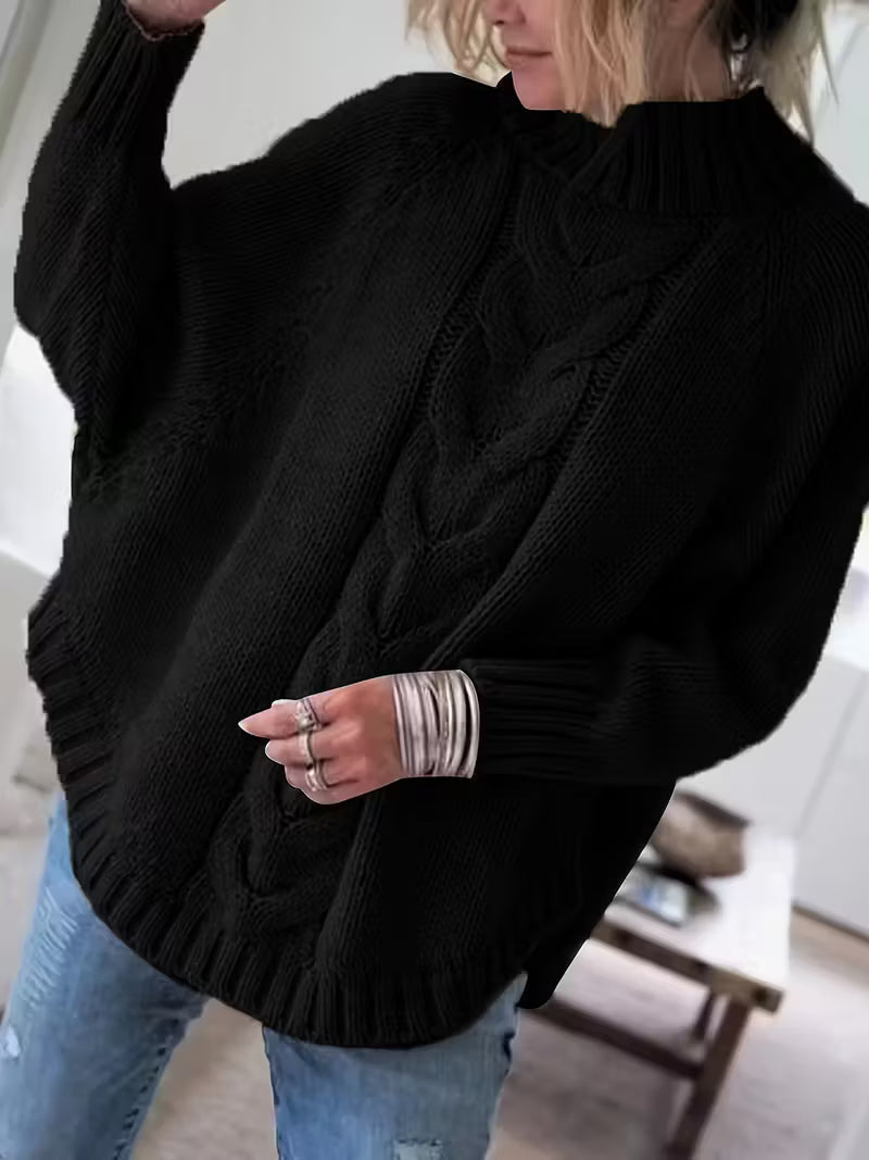 Chunky Cable Knit Oversized Turtleneck Sweater for Women