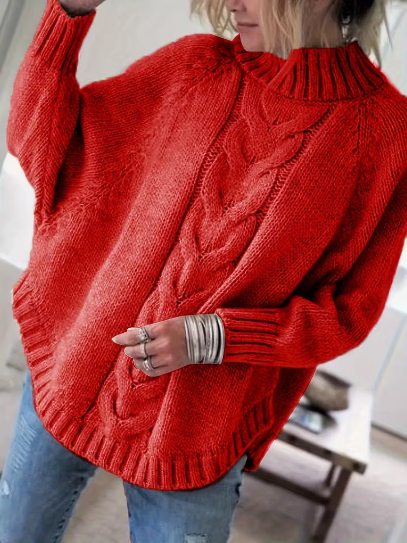 Chunky Cable Knit Oversized Turtleneck Sweater for Women