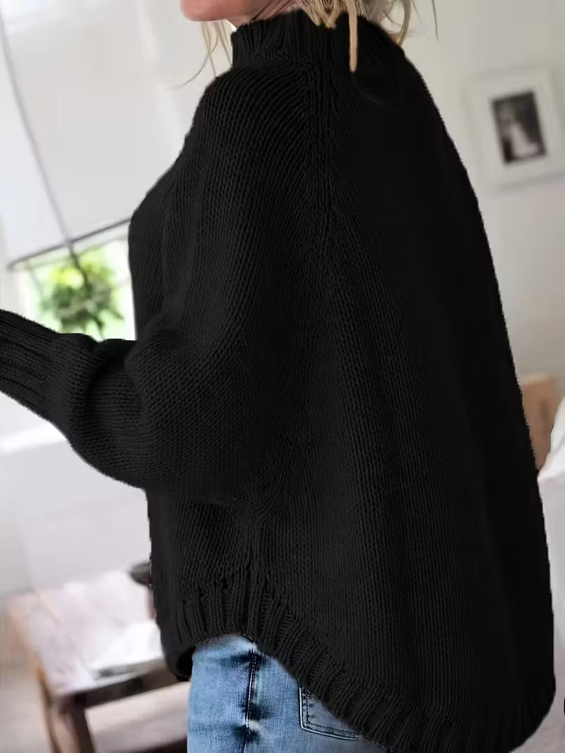 Chunky Cable Knit Oversized Turtleneck Sweater for Women