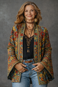 Women's Stylish Velvet-Touch Bohemian Cardigan with Intricate Patterns