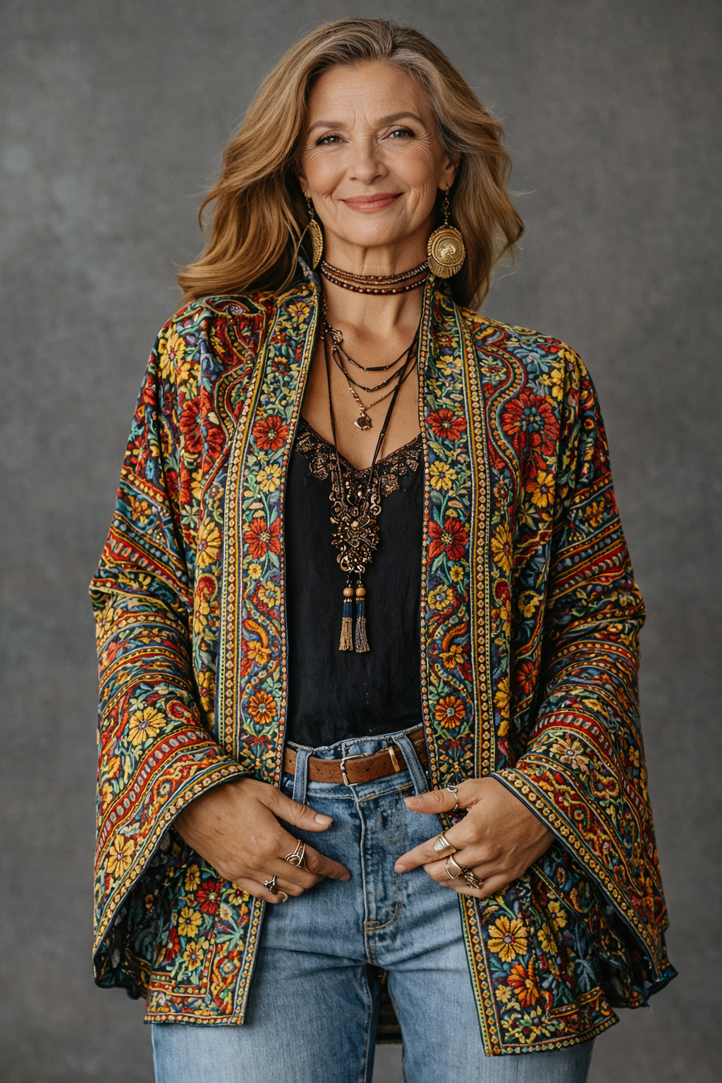Women's Stylish Velvet-Touch Bohemian Cardigan with Intricate Patterns