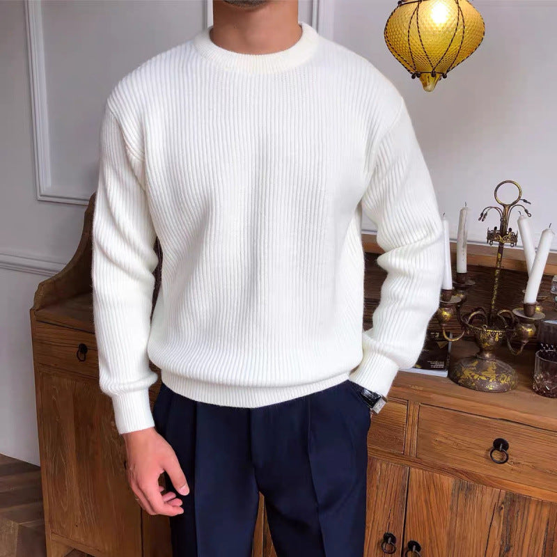 Men's Relaxed Fit Ribbed Crew Neck Long Sleeve Sweater
