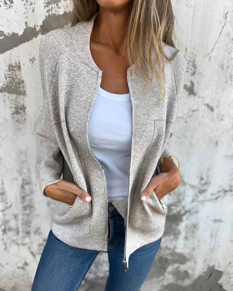 Lightweight Women's Bomber Jacket with Zip Front Closure and Pockets