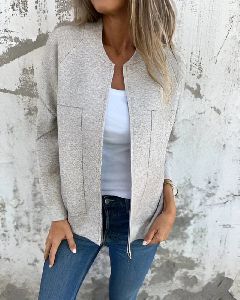 Lightweight Women's Bomber Jacket with Zip Front Closure and Pockets