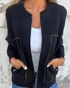 Lightweight Women's Bomber Jacket with Zip Front Closure and Pockets