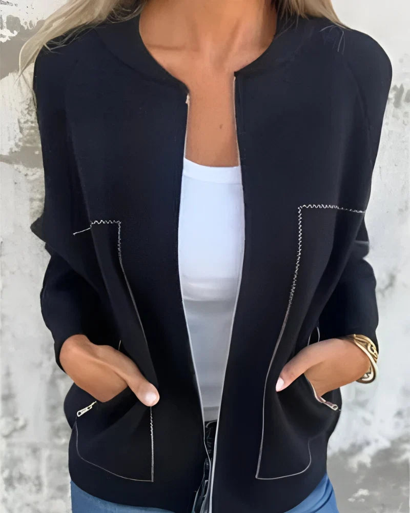 Lightweight Women's Bomber Jacket with Zip Front Closure and Pockets