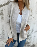 Lightweight Women's Bomber Jacket with Zip Front Closure and Pockets