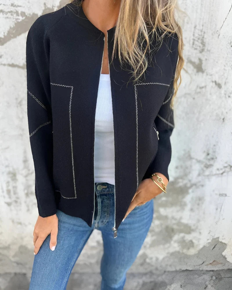 Lightweight Women's Bomber Jacket with Zip Front Closure and Pockets