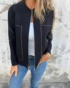 Lightweight Women's Bomber Jacket with Zip Front Closure and Pockets