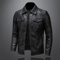 Classic Men's Biker Jacket with Stand Collar and Fitted Design