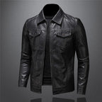 Men's Classic Biker Jacket with Stand Collar and Zip Closure for Versatile Style