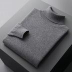 Men's Relaxed Fit Turtleneck Sweater with Fold-Over Collar and Long Sleeves